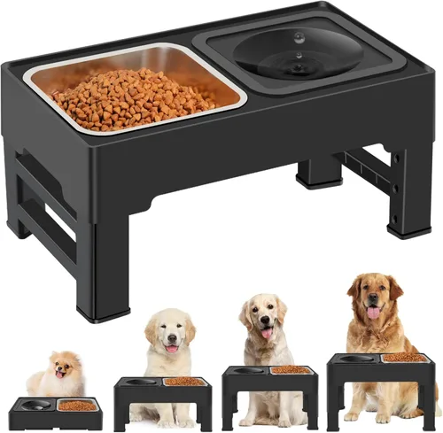 Miniatura 8 de 2 en 1 tazones elevados con alimentación lenta para perros, 4 tazones elevados ajustables en altura con soporte para perros con cuenco de agua a