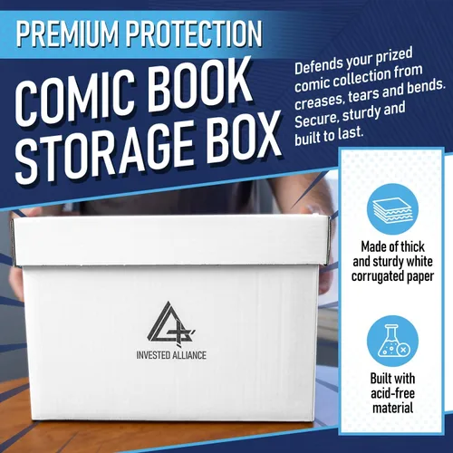 Miniatura 2 de Caja de almacenamiento de cómics cortos premium (paquete de 20 - blanco). Caja/gabinete de cómics de cartón grueso. Contenedor de libros de cómics