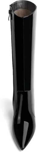 Miniatura 80 de AMBELIGHT Botas altas hasta la rodilla con cremallera y puntera puntiaguda para mujer, de patente sólida, tacón alto, 3.3 pulgadas