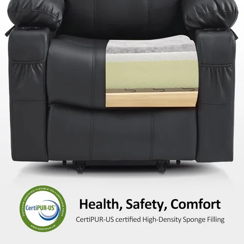 Miniatura 6 de MCombo Power Lift - Silla reclinable para personas mayores, silla elevadora con calor y masaje, certificación FSC, puertos USB, portavasos, piel