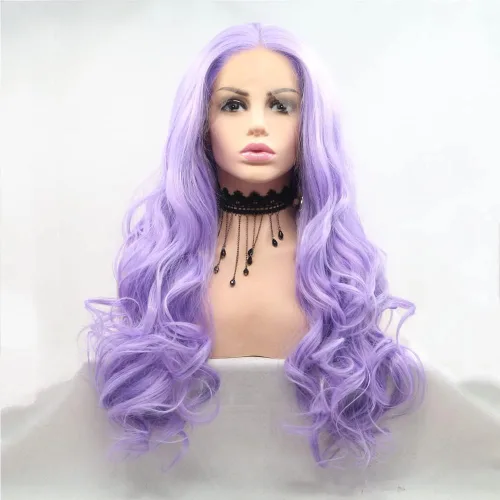 Miniatura 24 de 1001 #Color sintético rubio blanco encaje frente pelucas para mujeres pelo rubio platino largo cuerpo onda peluca resistente al calor fibra larga