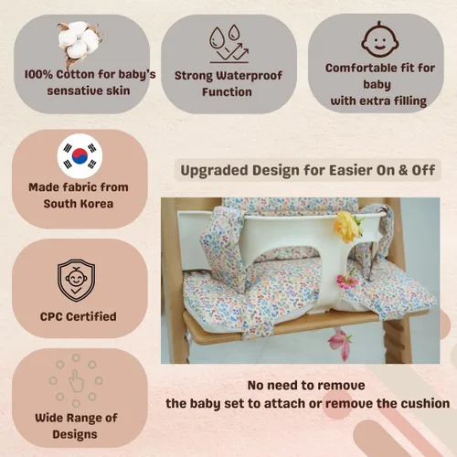 Miniatura 3 de Juego de Cojín Impermeable y Compatible con Stokke Tripp Trapp - Fácil de Limpiar para Recién Nacido - 100% Algodón (Oso de Peluche / 49.5 Piezas)