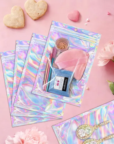 Miniatura 3 de Bolsas holográficas Mylar de 4 x 6 pulgadas, 100 bolsas pequeñas transparentes resellables a prueba de olores, bolsa de embalaje de plástico