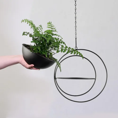 Miniatura 3 de Hajia 1 paquete de soporte colgante en forma de luna con maceta desmontable de 8 pulgadas, colgador de metal negro para interiores y exteriores