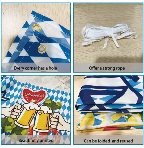 Miniatura 3 de Bandera del Oktoberfest, decoración bávara azul y blanca del Oktoberfest, 19.7*118.1 in, 1pc con cuerda de 19.7 ft