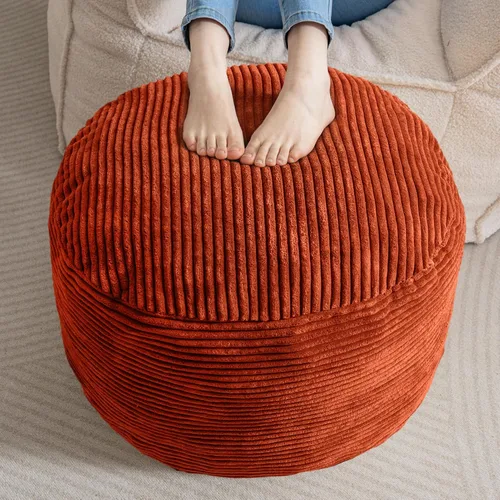 Miniatura 27 de HIGOGOGO Puf Otomán Redondo Relleno, Pufs de Pana con Relleno de Trozos de Espuma, Puf Peludo y Esponjoso Reposapiés Otomán de Almacenamiento, 20 X