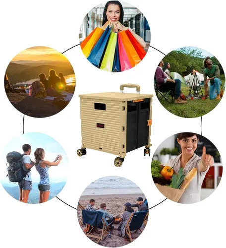 Miniatura 8 de Carrito plegable con ruedas, resistente al desgaste, sin ruido, carrito de compras con ruedas para comestibles, caja de herramientas de Caqui