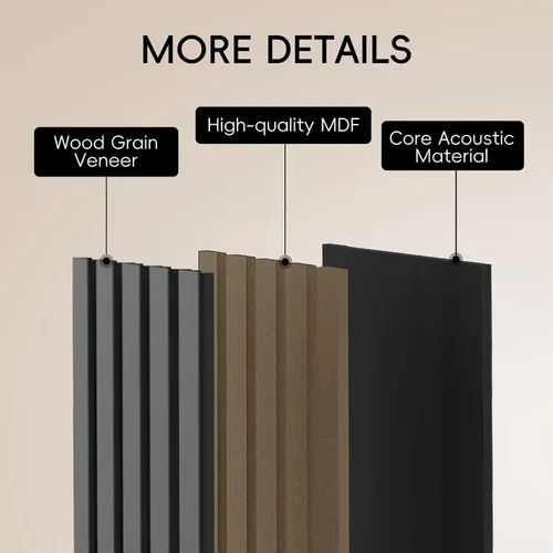 Miniatura 4 de EVERECO Paquete de 4 paneles de madera de 94.5 x 11 pulgadas para pared, paneles acústicos insonorizados de pared, paneles de pared 3D para Negro