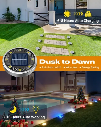 Miniatura 3 de btfarm 16 Pack Solar Lights Outdoor, 8 LED Solar Ground Lights IP65 Waterproof Flat Solar Disc Light, Pathway Lights for Garden Patio Yard Christmas