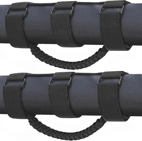 moveland Paquete de 2 asas de agarre de barra antivuelco, asas de agarre de paracord negro para Jeep Wrangler JL, JK, TJ, YJ y Jeep Gladiator