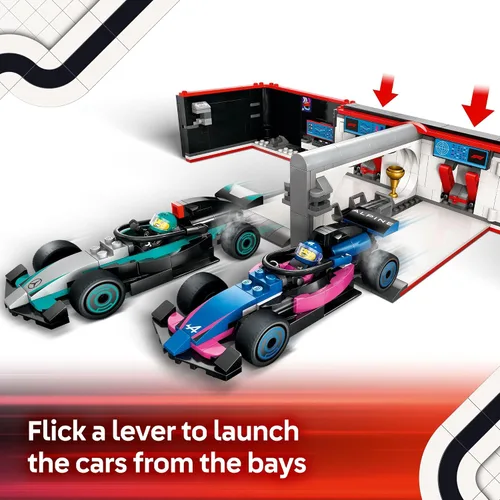 Miniatura 4 de LEGO City F1 Garage & Mercedes-AMG y Alpine Cars Toy – Modelo de juguete de construcción de autos de carreras y juego portátil para niños, niños