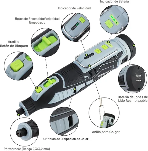 Miniatura 2 de WORKPRO Kit de herramientas rotativas inalámbricas de 12 V, 5 velocidades variables, potente grabador, lijadora, pulidora, 114 accesorios de fácil