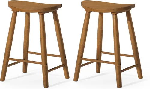 Miniatura 15 de Maven Lane Luna Taburete de mostrador – 26 pulgadas – Taburete redondo con reposapiés – Madera maciza natural – Diseño que ahorra espacio para Roble