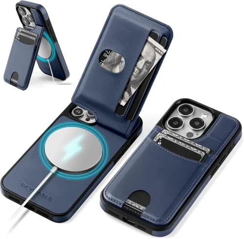 Miniatura 21 de SkyEagle Funda compatible con Magsafe para iPhone 13 Pro Max con soporte para tarjetas, función atril, bloqueo RFID, ranuras para tarjetas