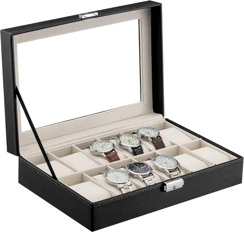Miniatura 2 de Oyydecor Caja de reloj de piel sintética organizador de almacenamiento de madera para almacenamiento y exhibición negocios de regalo para hombres