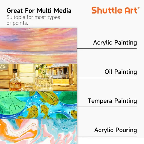 Miniatura 5 de Shuttle Art Lienzo para pintura, paquete múltiple de 20 piezas, lienzo estirado de 5 x 7 y 8 x 10 pulgadas, 100% algodón, lienzos blancos imprimados