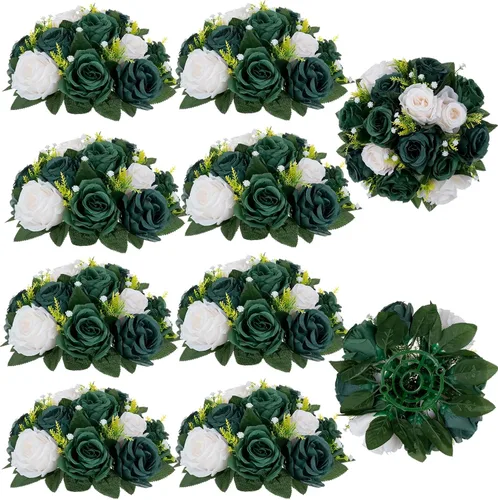 Miniatura 52 de BLOSMON Bolas de flores, centros de mesa de rosas de boda: 2 piezas de flores falsas carmesí decoración de bolas de besos Arreglos florales
