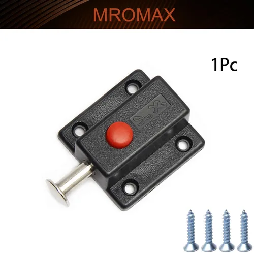 Miniatura 4 de MroMax Pestillo de perno de puerta con resorte, cierre deslizante de plástico ABS negro con botón de interruptor para puerta, gabinete, accesorios