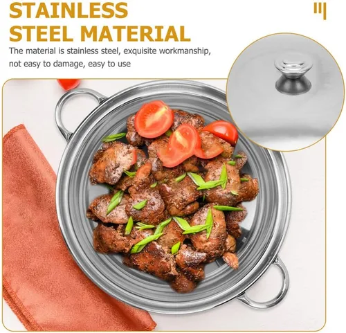 Miniatura 6 de Kichvoe Juego de ollas de cocina de acero inoxidable con asas dobles de 9.44 pulgadas, olla multiusos para cocinar platos calientes y mariscos