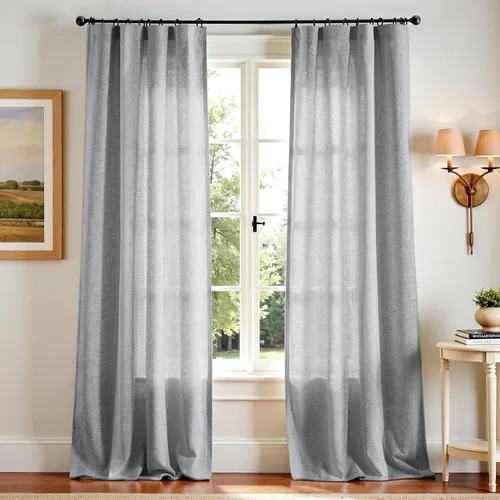 Miniatura 54 de JINCHAN Cortinas de lino de 108 pulgadas de largo, juego de 2 paneles, cortinas de ventana para sala de estar y dormitorio, cortinas