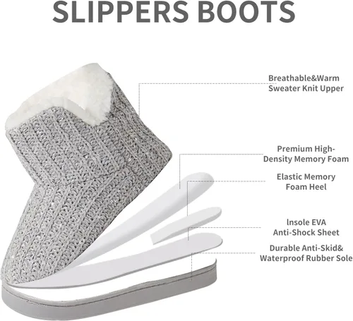 Miniatura 3 de WOJWSKI Pantuflas de punto para mujer, de invierno, cálidas, de forro polar, espuma viscoelástica, con cómodo forro de felpa