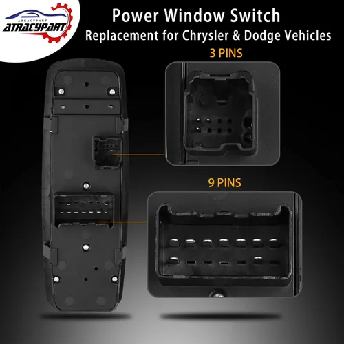 Miniatura 5 de Interruptor maestro de ventana eléctrica 3 pines + 9 pines requiere verificación Reemplazo para Dodge Ram 2012 – 2017, Grand Caravan, Chrysler