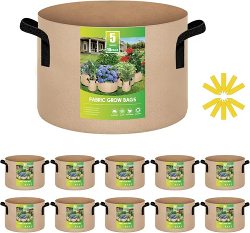 Miniatura 26 de iPower Paquete de 10 bolsas de cultivo de 3 galones, macetas de tela no tejida, contenedor de aireación con asas de correa para jardín y plantación