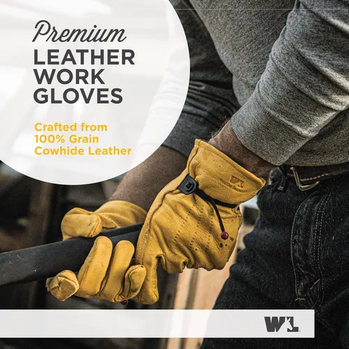 Miniatura 3 de Wells Lamont Work Gloves Men and Women, Cowhide Leather Work Gloves, Adjustable Wrist