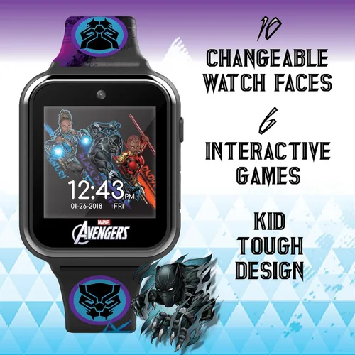 Miniatura 4 de Accutime Kids Marvel Black Panther Black - Reloj inteligente educativo con pantalla táctil para niños, niñas, niños pequeños, cámara para selfies