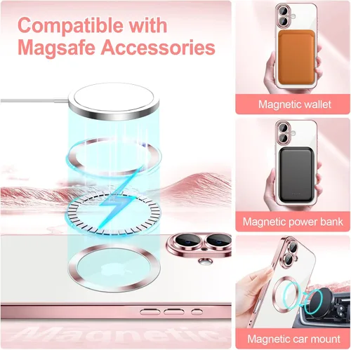 Miniatura 80 de Hython Funda para iPhone 14 Pro Max con purpurina, fundas magnéticas transparentes para teléfono con protector de lente de cámara