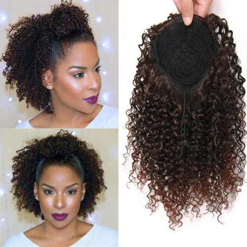 Miniatura 14 de Extensión de cola de caballo corta afro rizada para cola de caballo afroamericana, extensión de cola de caballo sintética afro rizada para mujeres