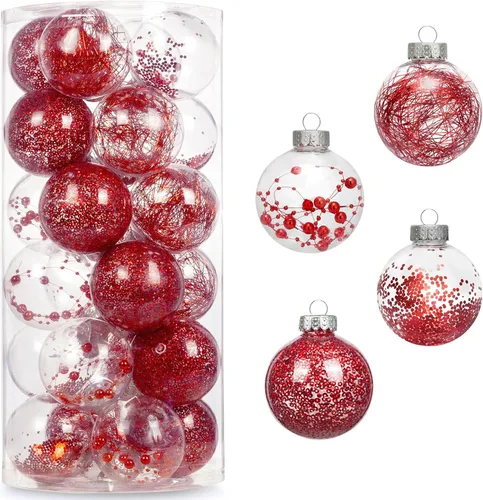 AMS Adornos de bola de Navidad transparentes de 24 quilates, 2.36 pulgadas/2.362 in, juego de bolas de Navidad colgantes inastillables para árbol de