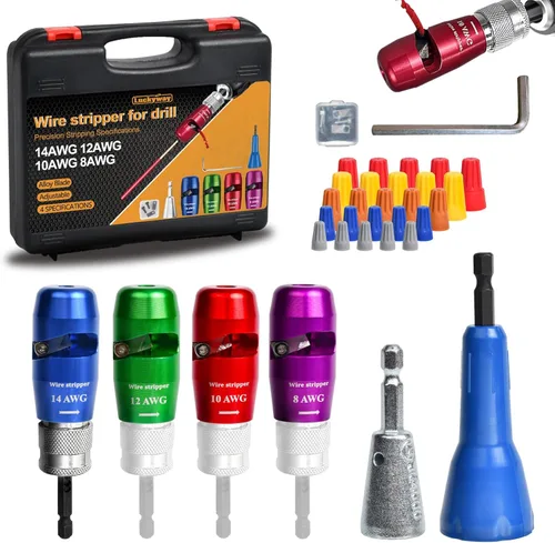 Luckyway - Pelacables de alambre para taladro con herramienta profesional de pelado y torsión de alambre para electricistas, herramienta de torsión