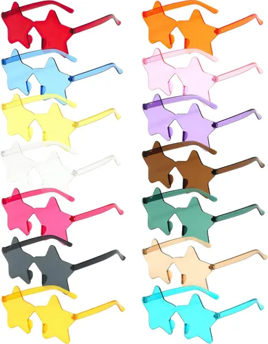 14 pares de lentes de sol sin montura en forma de estrella, sin marco, lentes transparentes de color caramelo, lentes tintados, regalos de despedida