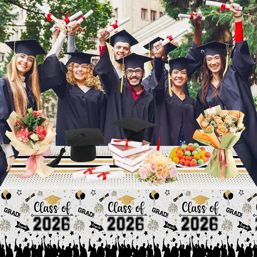 Miniatura 6 de Mantel de decoración de graduación para clase de 2026 – 3 piezas de plástico para mesa de graduación de felicitaciones, cubierta de mesa