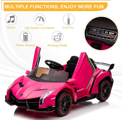 Miniatura 2 de Winado Auto eléctrico para niños de 12V, vehículo con licencia Lamborghini Veneno, juguete de auto con batería, control parental, puertas Rosa