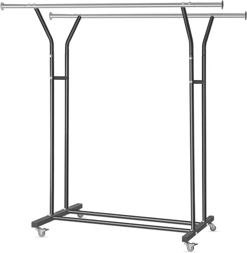Miniatura 11 de VICERII Perchero de ropa resistente de 55.51 pulgadas con ruedas y estante inferior, perchero con ruedas y estante inferior, percheros de ropa