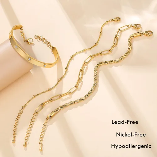 Miniatura 3 de Delicadas pulseras de oro para mujer, chapadas en oro de 18 quilates, ajustables, apilables, juego de pulseras de circonita cúbica en capas
