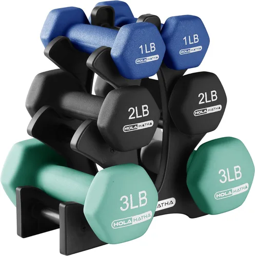 Miniatura 34 de HolaHatha Neoprene Dumbbell Weights Set w/Rack, Home Gym Equipment - Portable Weighted Exercise Dumbbells for Fitness, Training, and Lifting