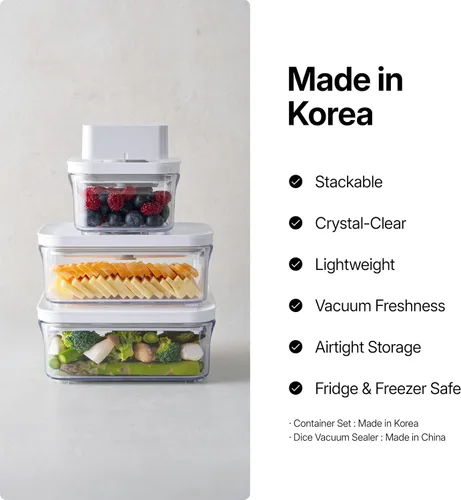 Miniatura 4 de VAKUEN Contenedores Herméticos Premium para Almacenamiento de Alimentos, Mini Cuadrados 3 piezas/juego (0.32 qt), Tapa de Sellado Inteligente de Un