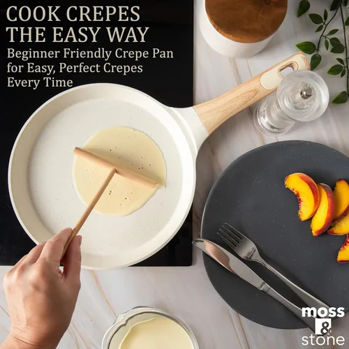 Miniatura 7 de Moss & Stone - Sartén antiadherente de 9.5 pulgadas para crepas con esparcidor – Dosa Tawa de cerámica, sartén plana para roti, panqueques, Estufa