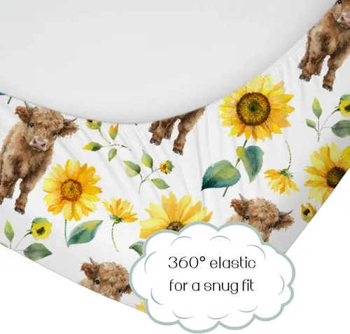 Miniatura 2 de HawSkgFub Highland Cow - Sábana bajera estándar para cuna para bebé, funda de colchón de flor de yak de animales de granja occidental, suave