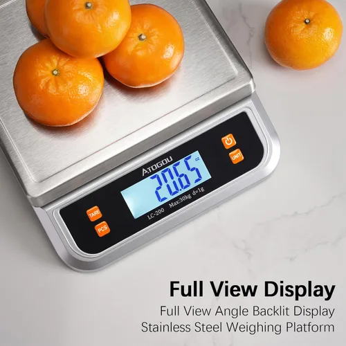 Miniatura 3 de ATOGOU Báscula de alimentos de 66 libras, báscula de cocina comercial enchufable con pantalla LCD de vista completa, acero inoxidable, para hornear