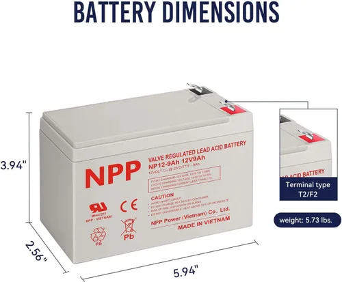 Miniatura 4 de NPP Batería AGM NP12-9Ah 12V 9Ah, terminales F2, repuesto de batería recargable para UPS, iluminación de emergencia de alarma Verizon FiOS