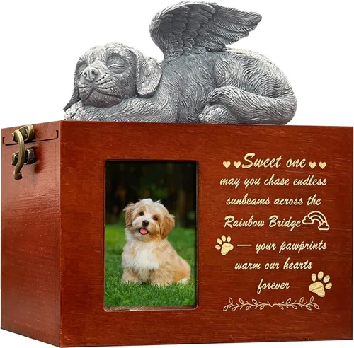 Miniatura 11 de Urna grande para perro para cenizas, caja de cremación funeraria negra con foto urna conmemorativa para mascotas con marco de fotos, caja