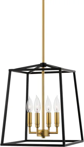 Miniatura 8 de Kira Home Bellevue - Lámpara colgante moderna de 18 pulgadas, 4 luces, lámpara de vestíbulo ajustable, detalles de latón cálido + acabado negro