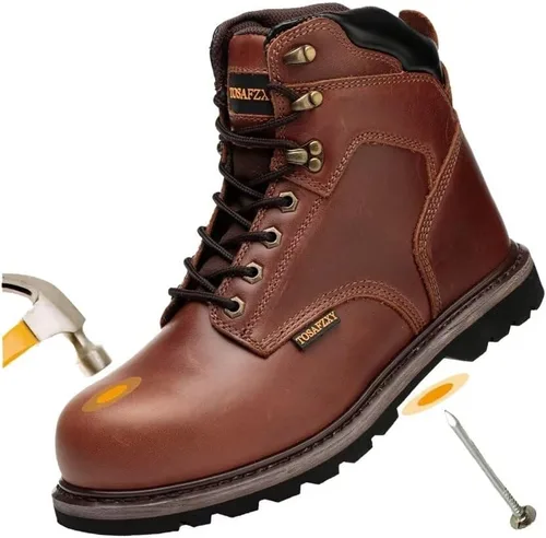 Miniatura 9 de Botas de seguridad laboral para hombre, de cuero Crazy-Horse duradero, con puntera de acero indestructible, impermeables y antideslizantes, mejor