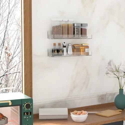 Miniatura 4 de Sezanrpt Estante acrílico para especias de montaje en pared, estantes colgantes para condimentos, tarros de especias de cocina, organizador