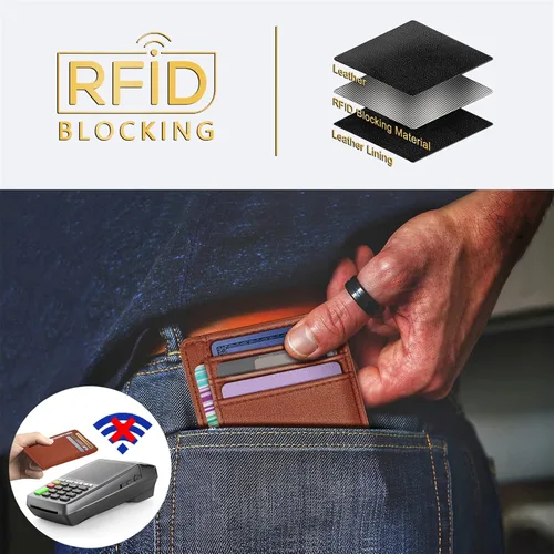 Miniatura 155 de Travelambo billetera mediana y minimalista de cuero para bolsillo frontal, con bloqueo de interferencia de radiofrecuencia