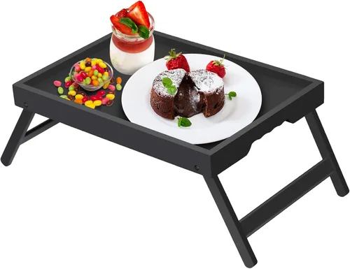 Miniatura 10 de Artmeer Bandeja de cama con patas plegables, desayuno de bambú en la cama para mesa de TV, bandeja de computadora portátil, comer, bandeja